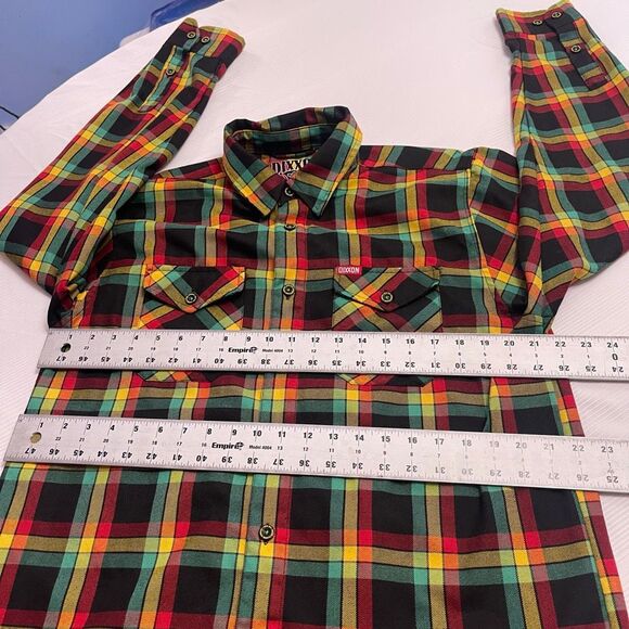 Dixxon Flannel Co The Kush Plaid Shirt Men’s Rasta Colors Red Yellow Green Large - Picture 4 of 8